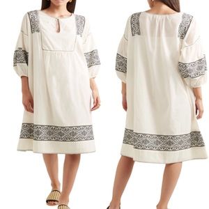 THE GREAT. Cream and Black Embroidered Dress